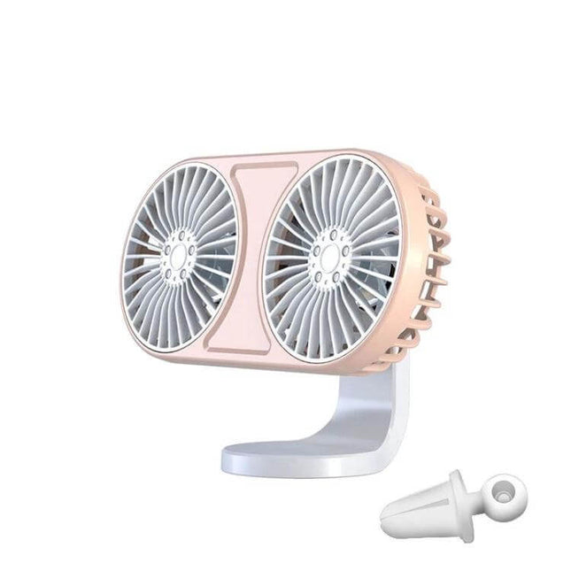 Car USB Mini Fan With Dual Head For Dashboard Air Outlet compact rose gold dual-blade USB fan with vent mount and adjustable ball joint