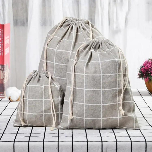 Cotton Linen Drawstring Sundries Storage Bag Three Sizes