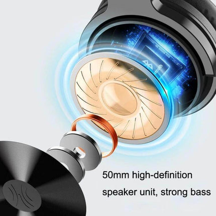 OneOdio Wireless Over Ear Headphones For Daily Commuting showing 50mm driver, strong bass, foldable wireless design with wired backup