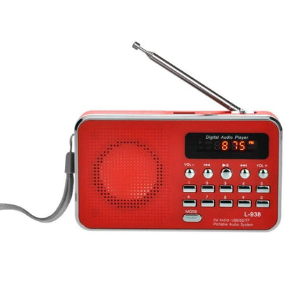 Portable MP3 Audio Player with FM Radio and Card Support - red compact digital audio player with antenna and TF/SD card slot