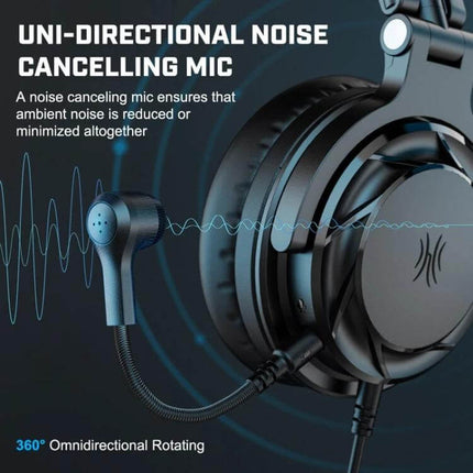 OneOdio Wired Headset With Detachable Boom Mic For Calls showing black over-ear headset with detachable uni-directional noise cancelling mic