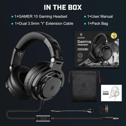 OneOdio Wired Headset With Detachable Boom Mic For Calls featuring 50mm drivers, inline mute/volume, detachable mic, travel bag