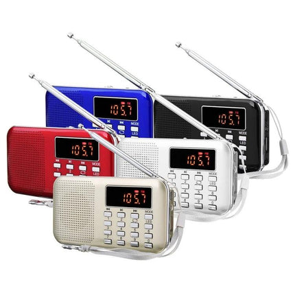 Compact Portable MP3 Radio Player with Built-in Flashlight, multi-color portable MP3/FM radio with keypad, LED display and telescopic antenna