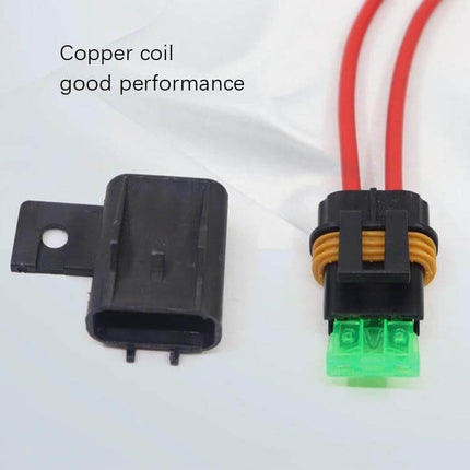 Car Slice Fuse Holder For Fuse Box 10 Pack Everyday Use - 24V two-hole waterproof wiring harness with copper contacts and green 30A fuse