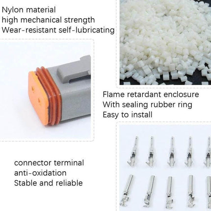 Car Waterproof Connector Set With Copper Contacts For Wiring - nylon housing, sealing rubber ring, flame retardant, copper terminals, waterproof 12V automotive connector