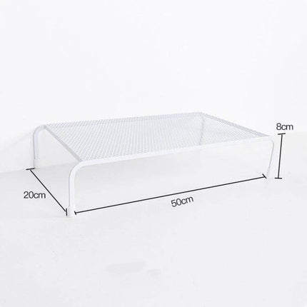 Ergonomic Monitor Stand with Adjustable Layers for Desk Organization white metal mesh stand 50x20x8cm for elevating monitor and organizing desk