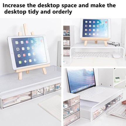 Ergonomic Monitor Stand with Adjustable Layers for Desk Organization elevating monitor to eye-level with storage compartments