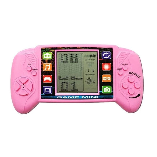 Colorful Handheld Game Console for Kids with Large Screen and Multiple Color Options — pink portable gaming device with 3.5-inch LCD for travel and quiet play