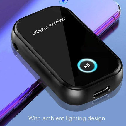 Car Bluetooth Audio Receiver With 3.5mm Jack For Cars compact wireless receiver with ambient light, Bluetooth 5.0, DSP/CVC noise reduction, 3.5mm aux