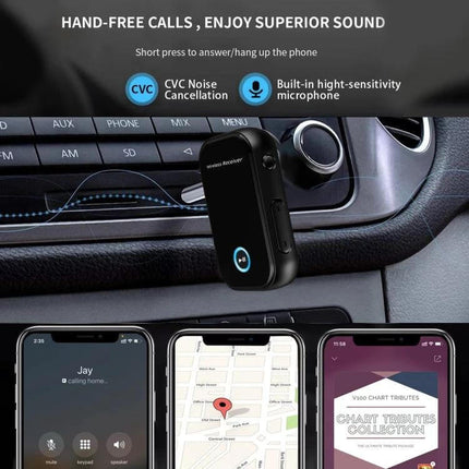 Car Bluetooth Audio Receiver With 3.5mm Jack For Cars - compact Bluetooth 5.0 adapter for hands-free calls and AUX streaming in vehicles