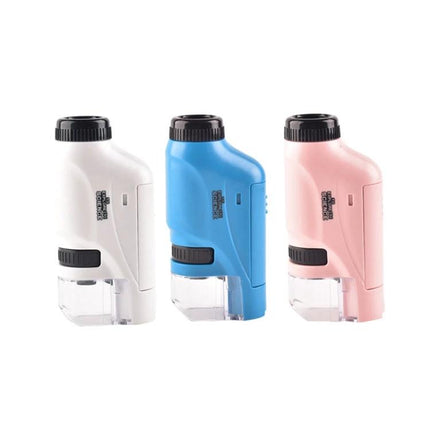Children's Portable Handheld Microscope for Exploration Toys - three compact child-friendly microscopes in white blue and pink