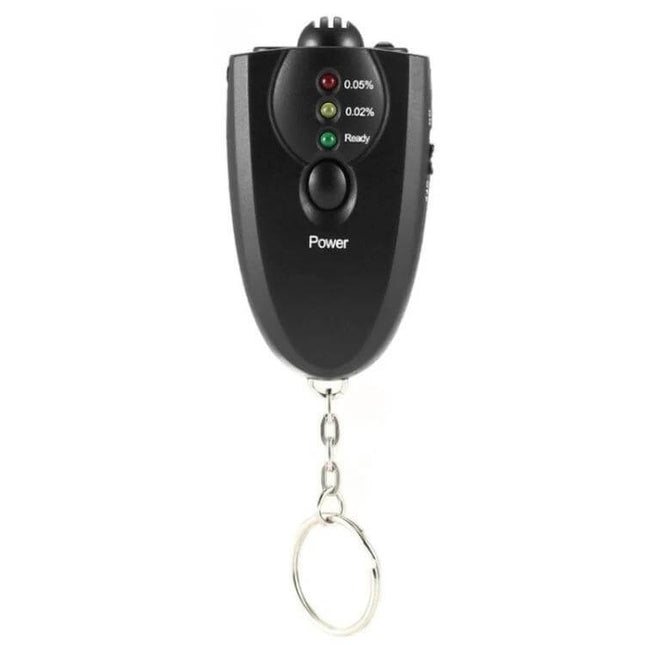 Portable Mini LED Air Blow Alcohol Tester for Safe Driving compact keychain device with LED indicator lights and power button
