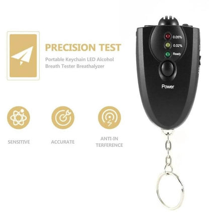 Portable Mini LED Air Blow Alcohol Tester for Safe Driving - compact keychain LED breathalyzer with three LED level indicators and power button