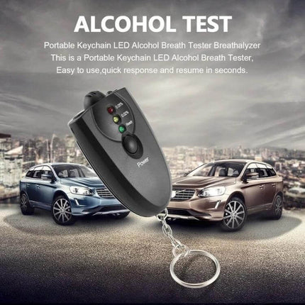 Portable Mini LED Air Blow Alcohol Tester for Safe Driving keychain breathalyzer with LED lights and cars background