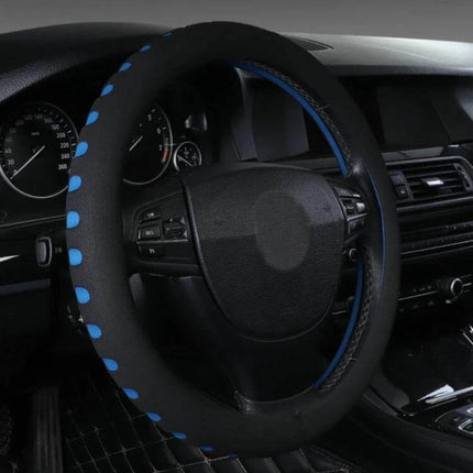 EVA Car Steering Wheel Cover 38cm For Comfortable Grip in black with blue accents, soft breathable EVA for secure, wear-resistant handling during driving