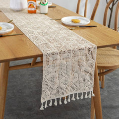 Charming Handcrafted Cotton Crochet Tablecloth with Decorative Stitched Borders Butterfly Double Stitching 30x140cm