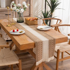 Vibrant Striped Cotton and Jute Table Runner with Charming Tassels Middle Cotton 30x160cm