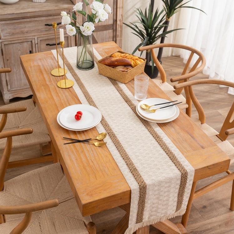 Vibrant Striped Cotton and Jute Table Runner with Charming Tassels