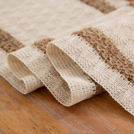 Cotton and Linen Woven Colorblock Tassel Rhombus Table Runner 30x240cm - natural cotton and jute woven texture with tassel-edged rhombus design