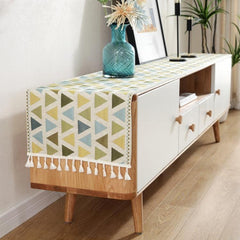 Elegant Chenille Tassel Table Cover for Living Room and Entryway Cabinets Yellow-green Triangle 35x140cm