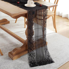 Chic Brocade Lace Table Runner for Elegant Gatherings and Home Styling Black Lace 90cm