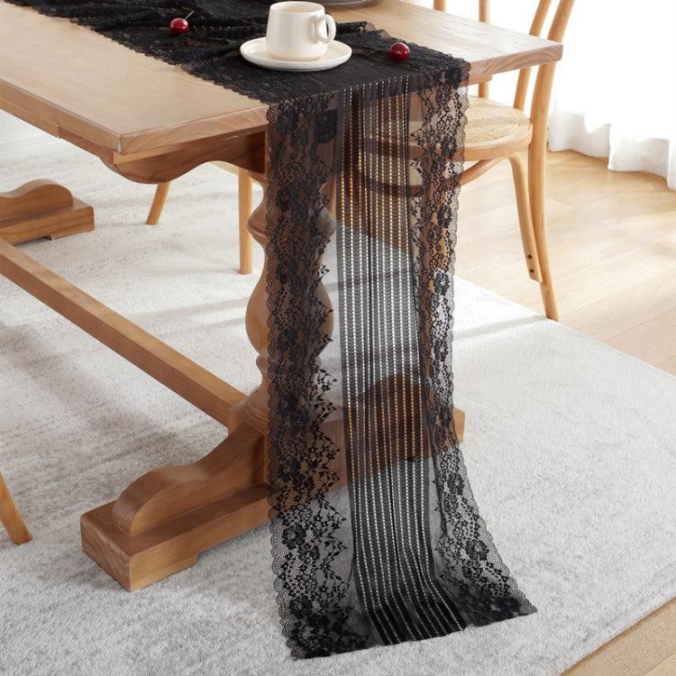 Chic Brocade Lace Table Runner for Elegant Gatherings and Home Styling Black Lace 140cm