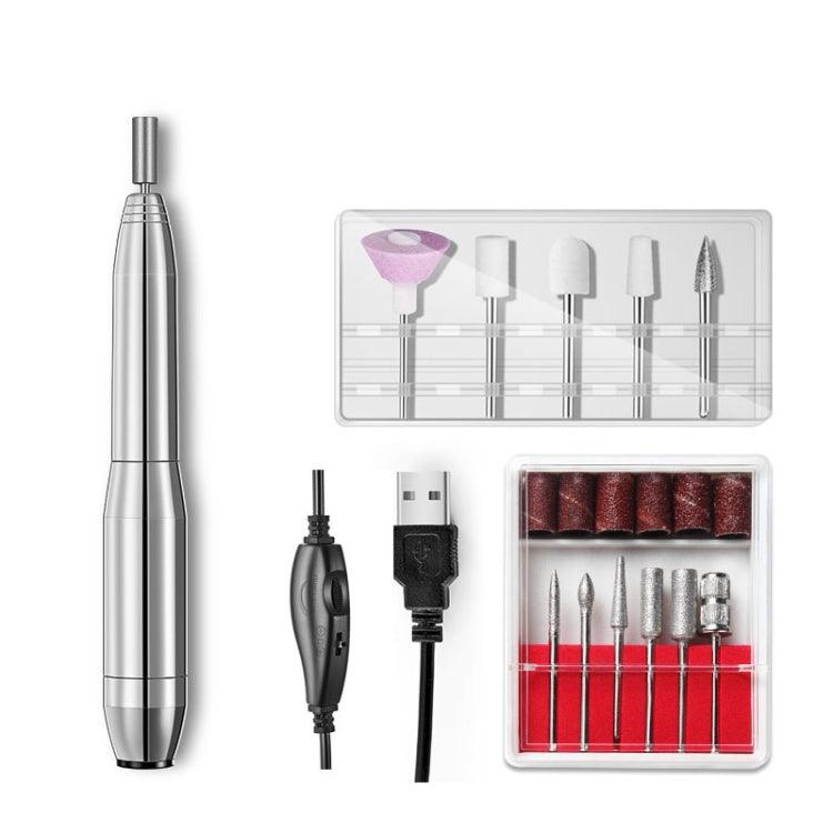 USB Electric Nail Grinder with 11 Attachments - Aluminum Alloy Nail Polish Remover Silver Nail Polish Remover(Silver)