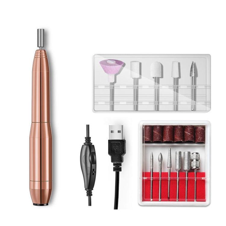 USB Electric Nail Grinder with 11 Attachments - Aluminum Alloy Nail Polish Remover Gold Nail Polish Remover(Gold)