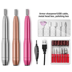 USB Electric Nail Grinder with 11 Attachments - Aluminum Alloy Nail Polish Remover