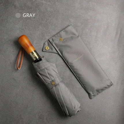PARACHASE Large Automatic Folding Umbrella with Windproof Design gray compact folded umbrella with wooden handle and matching sleeve
