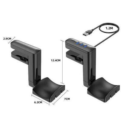Clip-On Headphone Hanger With Integrated USB Hub For Desk, compact ABS hook with Type-C and 3 USB ports