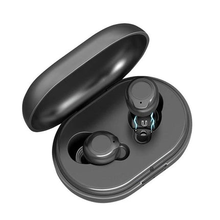 Portable Rechargeable Hearing Aid for Daily Sound Assistance small black ABS earbuds in charging case with Type-C port