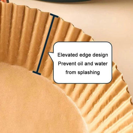 Home Air Fryer Baking Oil Absorbing Paper 16x20 Cm White Boxed 100 PCS showing elevated edge to prevent oil splashing and easy cleanup