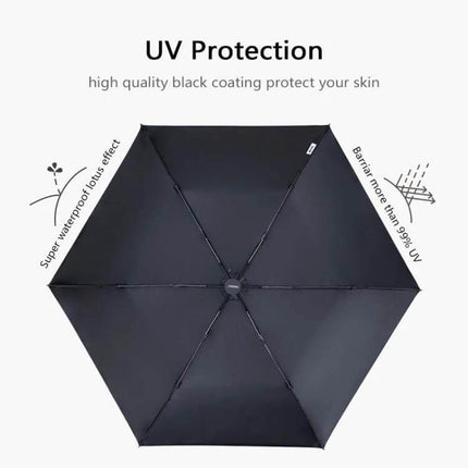 PARACHASE Lightweight Carbon Fiber Sun Umbrella for Protection black compact UV-blocking umbrella showing top view with six ribs