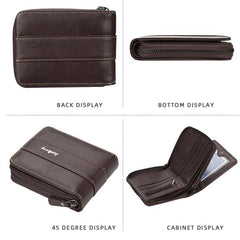 Men's Tri-Fold Zipper Wallet with Multi-Card Slots and Coin Purse