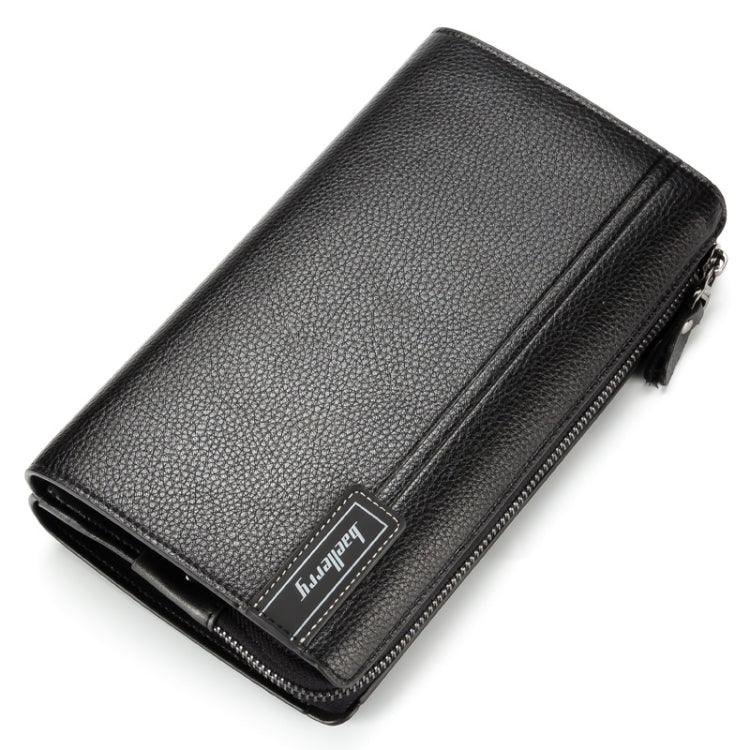 Men's PU Leather Zipper Wallet Clutch with Lychee Texture for Business and Casual Use