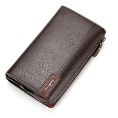 Men's PU Leather Zipper Wallet Clutch with Lychee Texture for Business and Casual Use