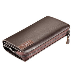 Men's PU Leather Zipper Wallet Clutch with Lychee Texture for Business and Casual Use