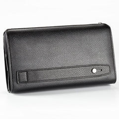 Men's PU Leather Zipper Wallet Clutch with Lychee Texture for Business and Casual Use