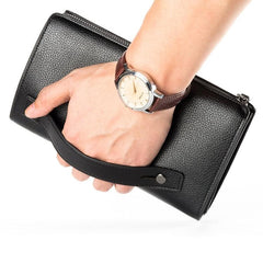 Men's PU Leather Zipper Wallet Clutch with Lychee Texture for Business and Casual Use