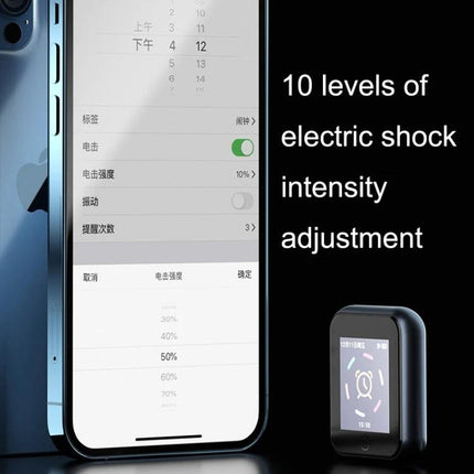 A Watch for Supporting Daily Morning Routines at Home with adjustable electric shock intensity and gentle vibration alarm options