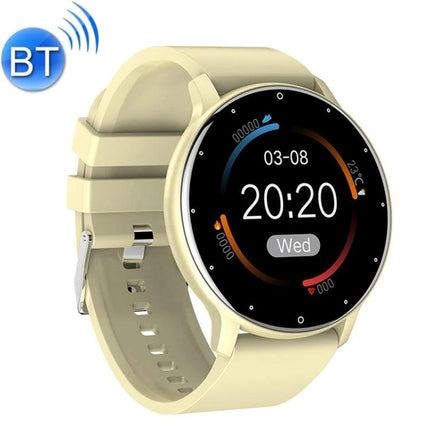 Wearable Health Tracker for Daily Fitness and Activity Monitoring lightweight silicone strap beige smartwatch showing time, heart rate and steps