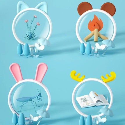 Cartoon Magnifying Glass Toy for Kids with Fun Animal Designs showing cat, bear, rabbit, and deer themed magnifiers for exploring nature and books
