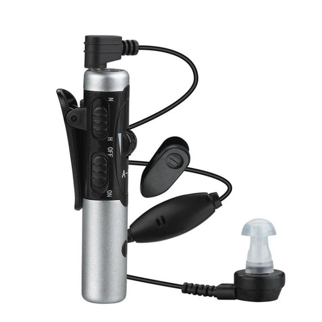 Rechargeable Hearing Aids with Adjustable Tone for Daily Use - compact rechargeable model with clip, earbud and tone controls for clear speech