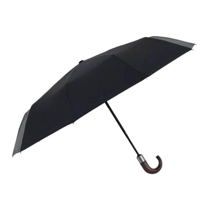 Parachase Automatic Three-Fold Umbrella with Wooden Handle black compact umbrella with automatic open/close and curved wooden handle