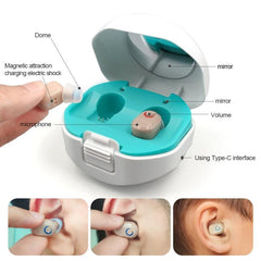 Rechargeable TWS On-Ear Hearing Amplifier with Noise Reduction and Charging Case