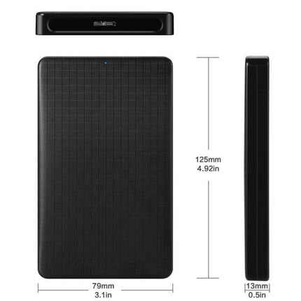 E39 Portable 2.5-Inch Hard Drive Enclosure for USB Storage in textured black casing, compact 125mm x 79mm x 13mm portable USB enclosure
