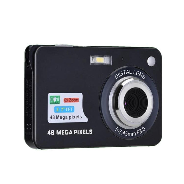 Vintage Digital Camera for Self-Portraits and Everyday Photos compact black camera with built-in timer and anti-shake features