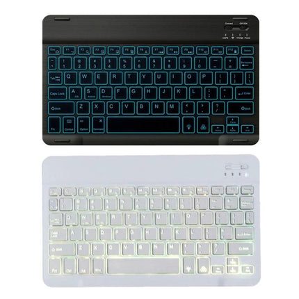 Compact 78-Key Backlit Bluetooth Keyboard for Phones and Tablets showing black and white backlit compact layouts for mobile typing