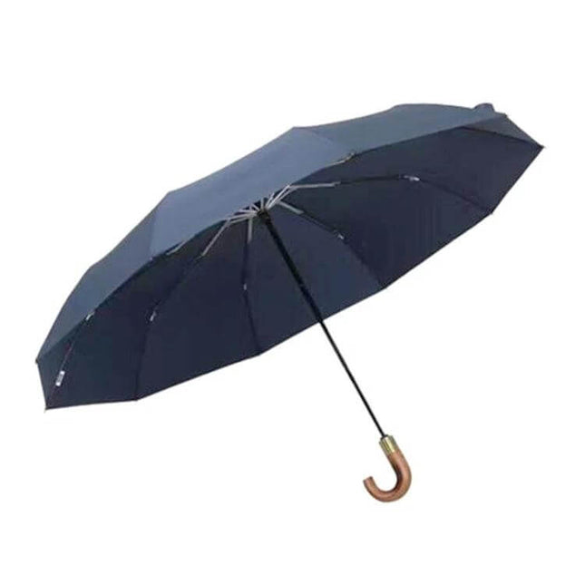 Parachase Large Wind-Resistant Folding Umbrella, Blue open automatic windproof commuter umbrella with wooden J-handle